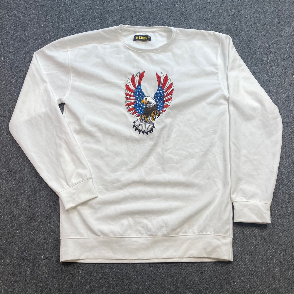 Kings Eagle Sweatshirt Sz XXL Mens White Americana Embroidered Patriotic Top